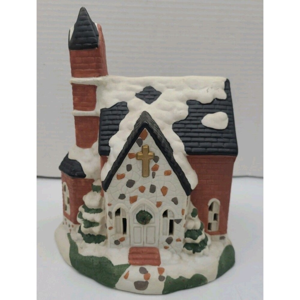 Porcelain Lighted Church Christmas Village Hand Painted Caldor Boxed